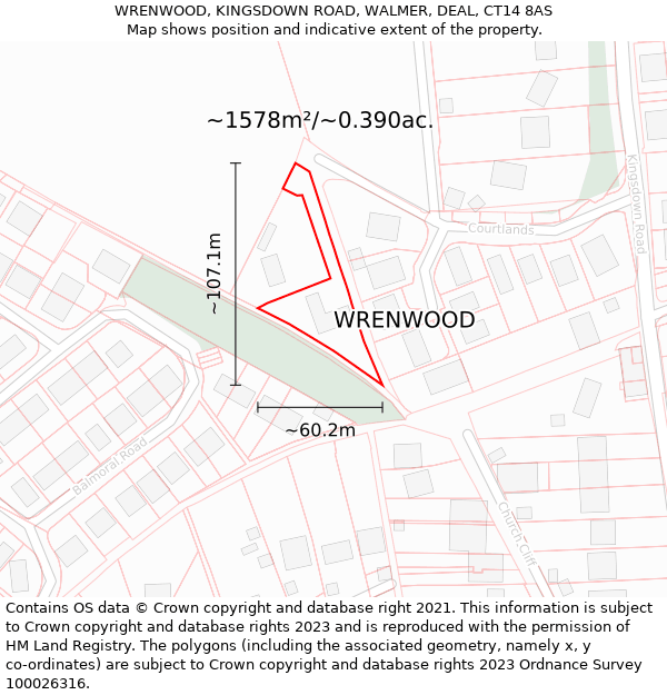 WRENWOOD, KINGSDOWN ROAD, WALMER, DEAL, CT14 8AS: Plot and title map