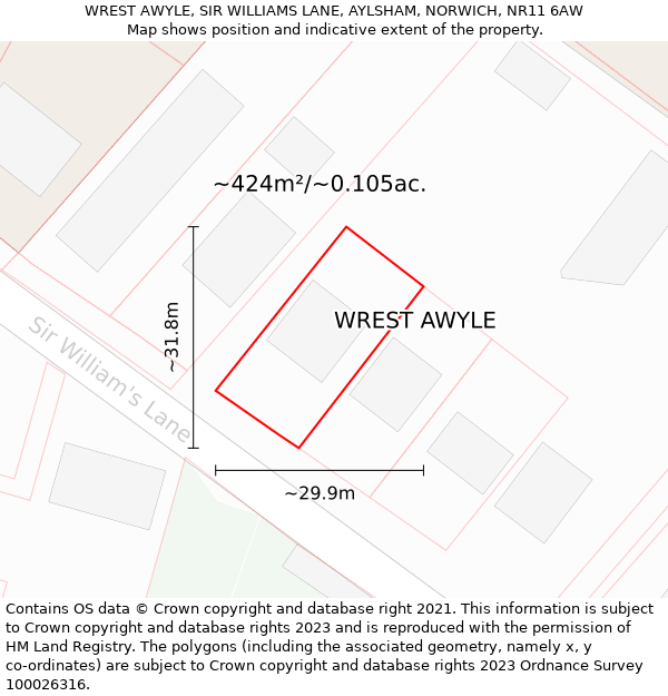 WREST AWYLE, SIR WILLIAMS LANE, AYLSHAM, NORWICH, NR11 6AW: Plot and title map