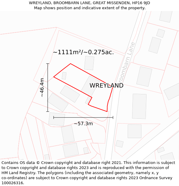 WREYLAND, BROOMBARN LANE, GREAT MISSENDEN, HP16 9JD: Plot and title map