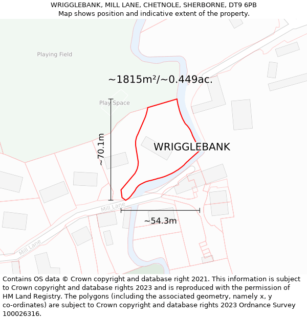 WRIGGLEBANK, MILL LANE, CHETNOLE, SHERBORNE, DT9 6PB: Plot and title map