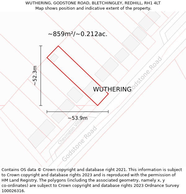 WUTHERING, GODSTONE ROAD, BLETCHINGLEY, REDHILL, RH1 4LT: Plot and title map