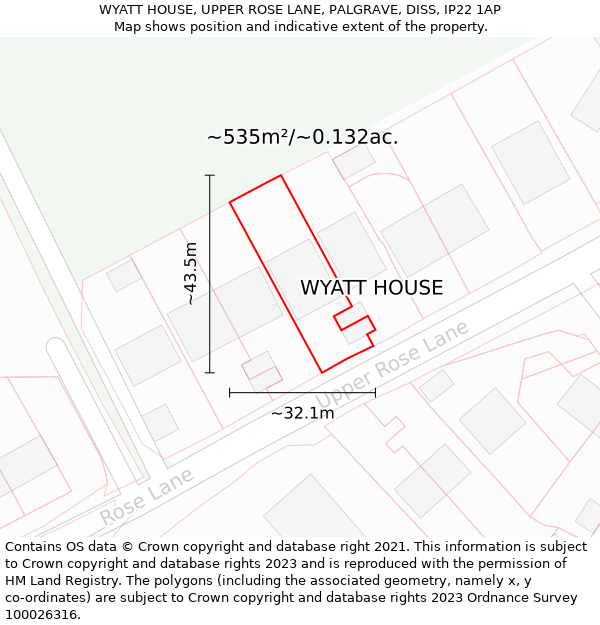 WYATT HOUSE, UPPER ROSE LANE, PALGRAVE, DISS, IP22 1AP: Plot and title map