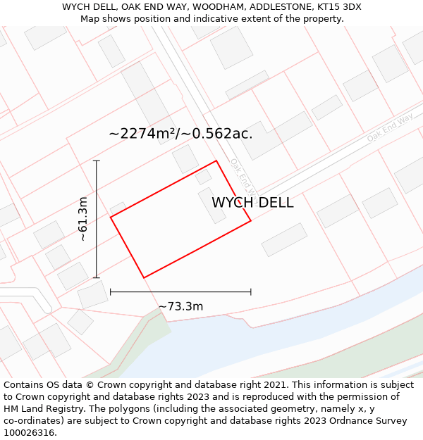 WYCH DELL, OAK END WAY, WOODHAM, ADDLESTONE, KT15 3DX: Plot and title map