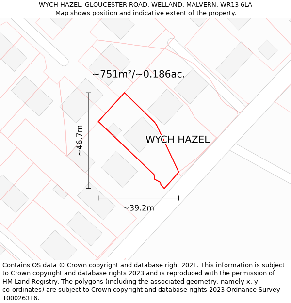 WYCH HAZEL, GLOUCESTER ROAD, WELLAND, MALVERN, WR13 6LA: Plot and title map
