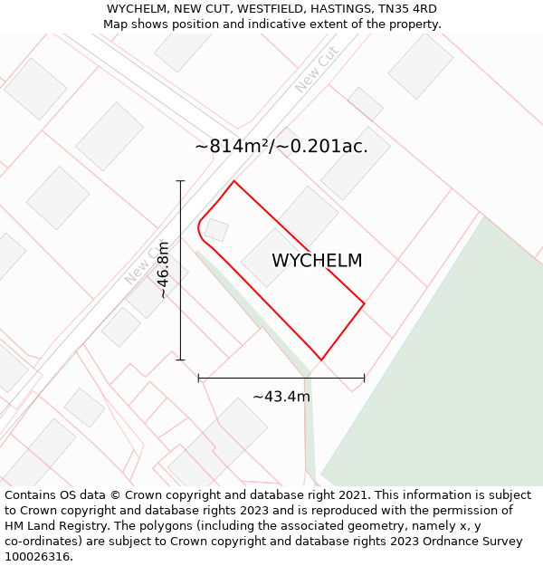 WYCHELM, NEW CUT, WESTFIELD, HASTINGS, TN35 4RD: Plot and title map