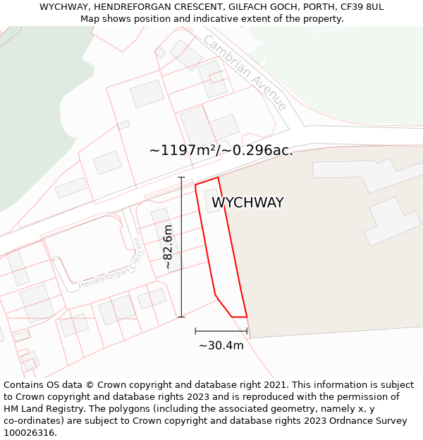 WYCHWAY, HENDREFORGAN CRESCENT, GILFACH GOCH, PORTH, CF39 8UL: Plot and title map