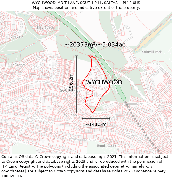 WYCHWOOD, ADIT LANE, SOUTH PILL, SALTASH, PL12 6HS: Plot and title map