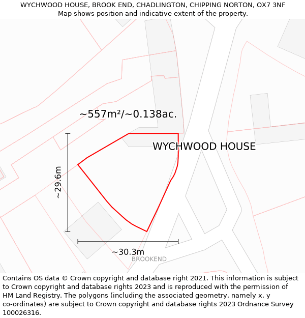 WYCHWOOD HOUSE, BROOK END, CHADLINGTON, CHIPPING NORTON, OX7 3NF: Plot and title map