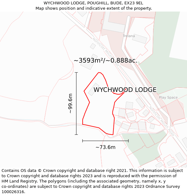 WYCHWOOD LODGE, POUGHILL, BUDE, EX23 9EL: Plot and title map