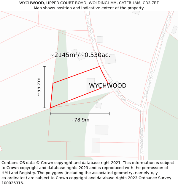 WYCHWOOD, UPPER COURT ROAD, WOLDINGHAM, CATERHAM, CR3 7BF: Plot and title map