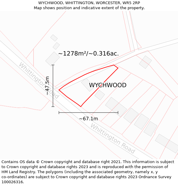 WYCHWOOD, WHITTINGTON, WORCESTER, WR5 2RP: Plot and title map