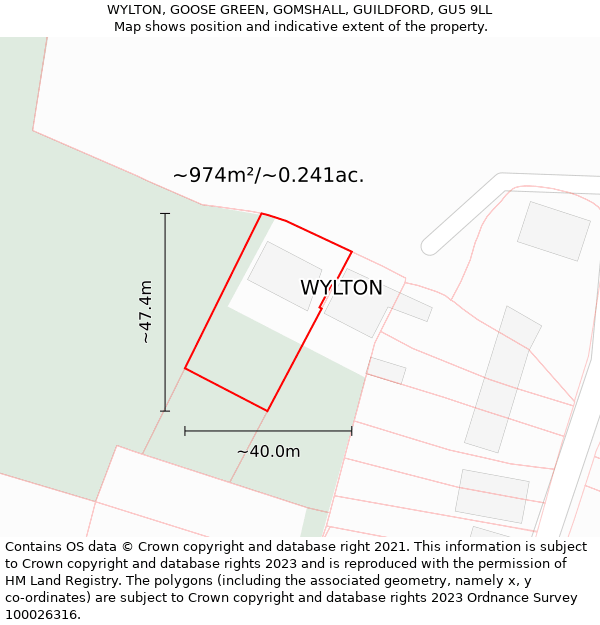 WYLTON, GOOSE GREEN, GOMSHALL, GUILDFORD, GU5 9LL: Plot and title map