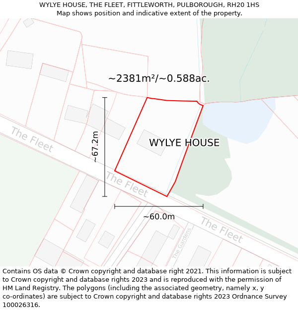 WYLYE HOUSE, THE FLEET, FITTLEWORTH, PULBOROUGH, RH20 1HS: Plot and title map