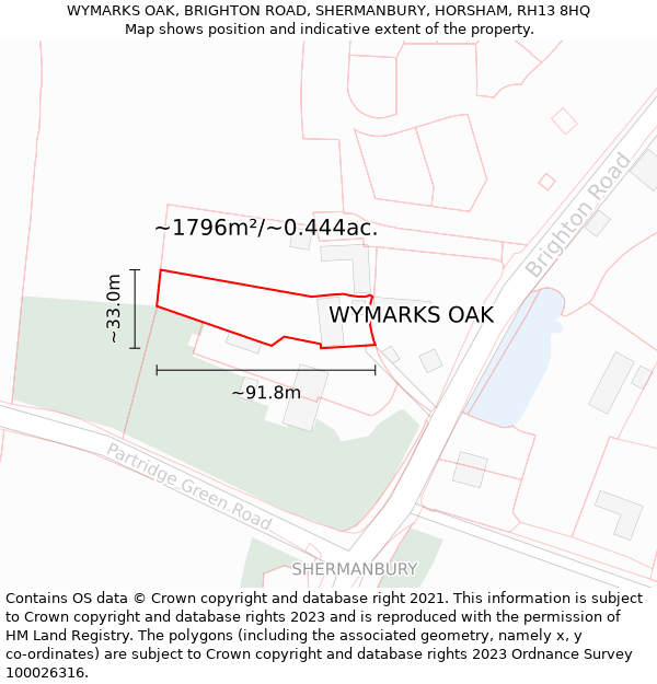 WYMARKS OAK, BRIGHTON ROAD, SHERMANBURY, HORSHAM, RH13 8HQ: Plot and title map