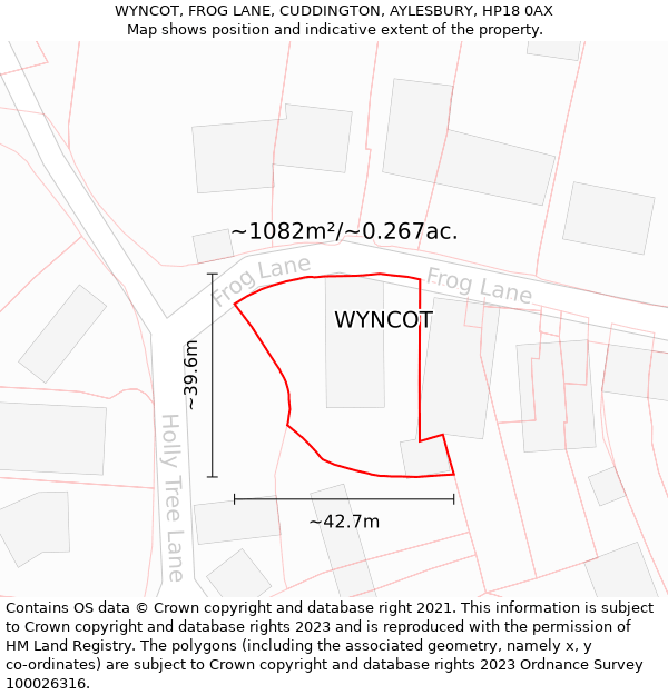 WYNCOT, FROG LANE, CUDDINGTON, AYLESBURY, HP18 0AX: Plot and title map