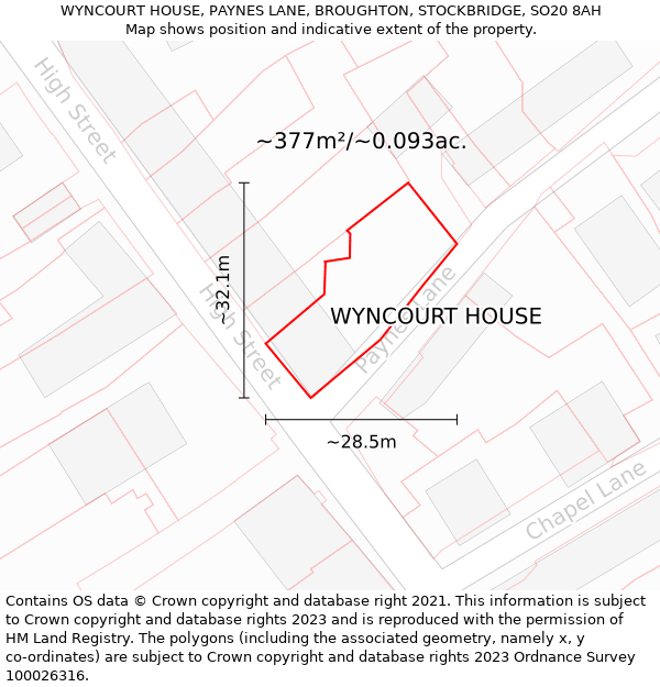 WYNCOURT HOUSE, PAYNES LANE, BROUGHTON, STOCKBRIDGE, SO20 8AH: Plot and title map