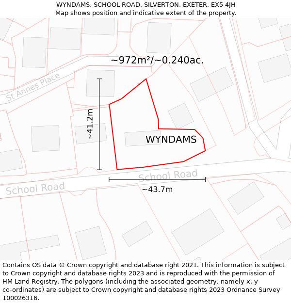 WYNDAMS, SCHOOL ROAD, SILVERTON, EXETER, EX5 4JH: Plot and title map