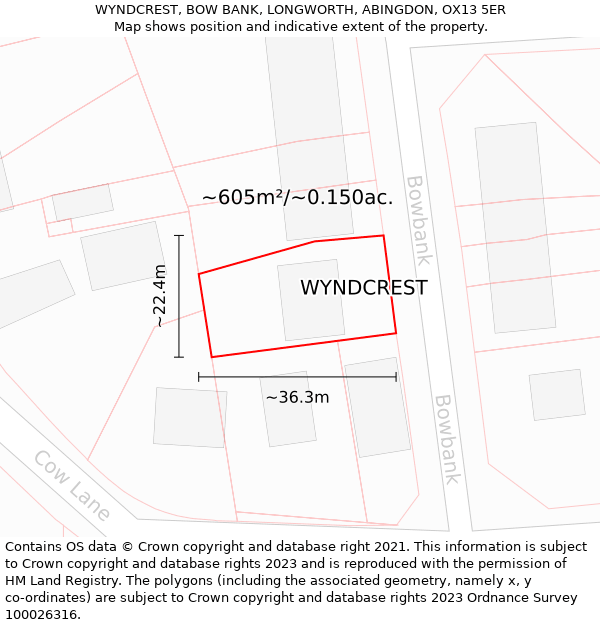 WYNDCREST, BOW BANK, LONGWORTH, ABINGDON, OX13 5ER: Plot and title map