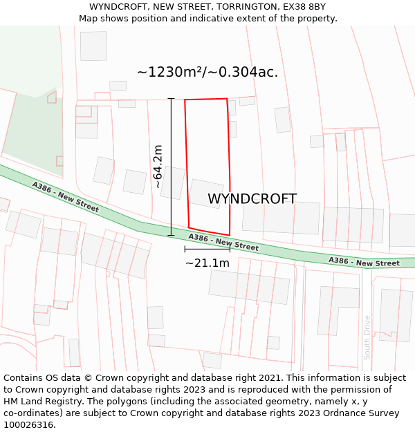 WYNDCROFT, NEW STREET, TORRINGTON, EX38 8BY: Plot and title map