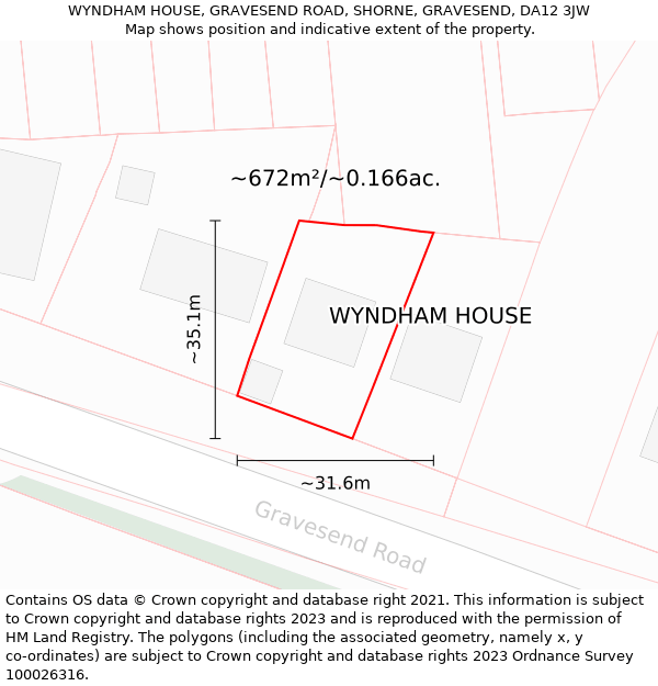 WYNDHAM HOUSE, GRAVESEND ROAD, SHORNE, GRAVESEND, DA12 3JW: Plot and title map