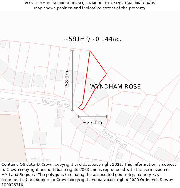 WYNDHAM ROSE, MERE ROAD, FINMERE, BUCKINGHAM, MK18 4AW: Plot and title map