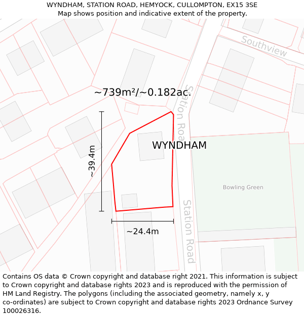 WYNDHAM, STATION ROAD, HEMYOCK, CULLOMPTON, EX15 3SE: Plot and title map