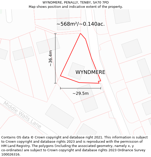 WYNDMERE, PENALLY, TENBY, SA70 7PD: Plot and title map