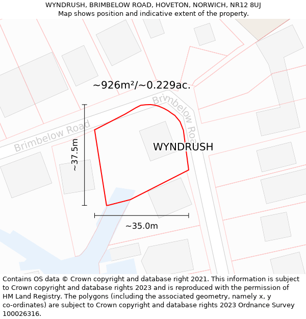 WYNDRUSH, BRIMBELOW ROAD, HOVETON, NORWICH, NR12 8UJ: Plot and title map