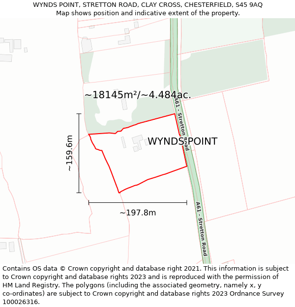 WYNDS POINT, STRETTON ROAD, CLAY CROSS, CHESTERFIELD, S45 9AQ: Plot and title map