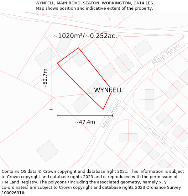 WYNFELL, MAIN ROAD, SEATON, WORKINGTON, CA14 1ES: Plot and title map