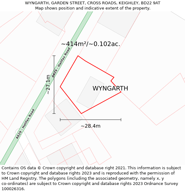 WYNGARTH, GARDEN STREET, CROSS ROADS, KEIGHLEY, BD22 9AT: Plot and title map