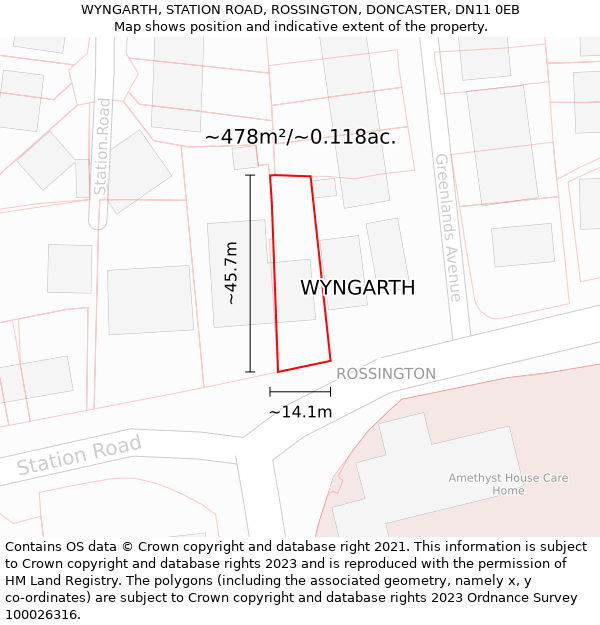 WYNGARTH, STATION ROAD, ROSSINGTON, DONCASTER, DN11 0EB: Plot and title map