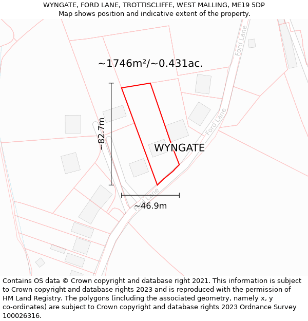 WYNGATE, FORD LANE, TROTTISCLIFFE, WEST MALLING, ME19 5DP: Plot and title map
