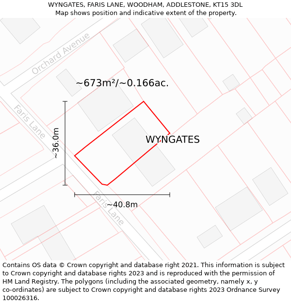 WYNGATES, FARIS LANE, WOODHAM, ADDLESTONE, KT15 3DL: Plot and title map