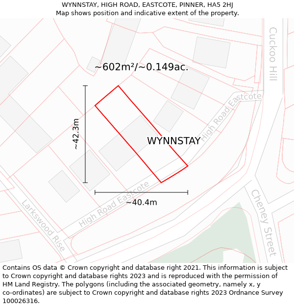 WYNNSTAY, HIGH ROAD, EASTCOTE, PINNER, HA5 2HJ: Plot and title map