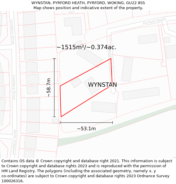 WYNSTAN, PYRFORD HEATH, PYRFORD, WOKING, GU22 8SS: Plot and title map