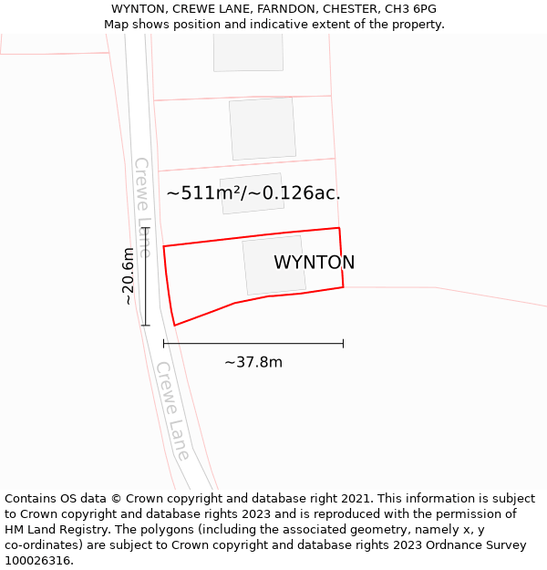 WYNTON, CREWE LANE, FARNDON, CHESTER, CH3 6PG: Plot and title map