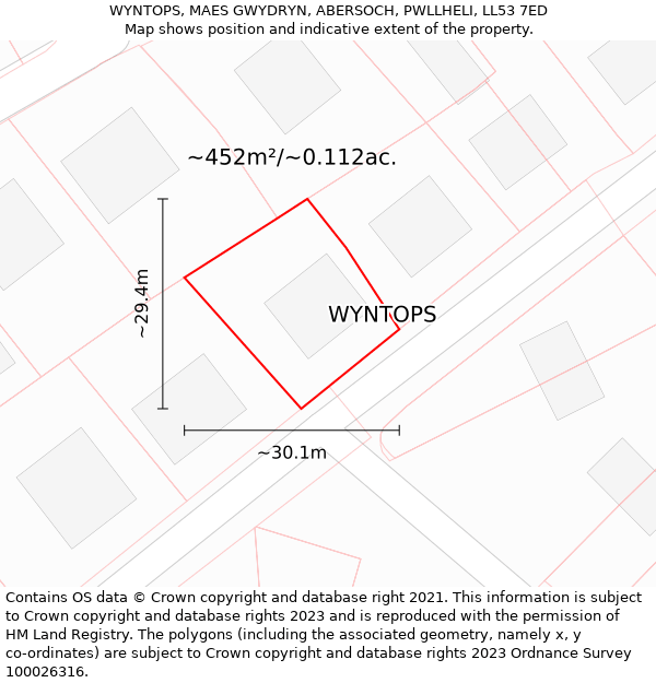 WYNTOPS, MAES GWYDRYN, ABERSOCH, PWLLHELI, LL53 7ED: Plot and title map