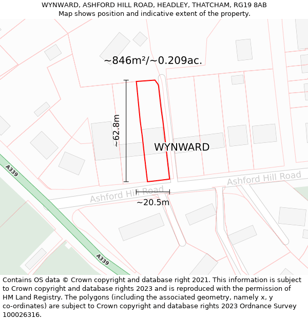 WYNWARD, ASHFORD HILL ROAD, HEADLEY, THATCHAM, RG19 8AB: Plot and title map