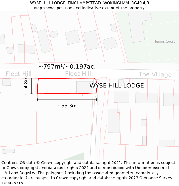 WYSE HILL LODGE, FINCHAMPSTEAD, WOKINGHAM, RG40 4JR: Plot and title map