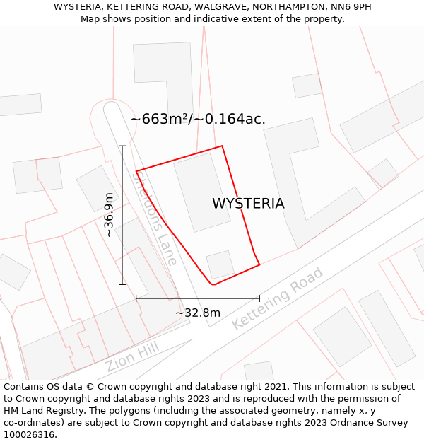 WYSTERIA, KETTERING ROAD, WALGRAVE, NORTHAMPTON, NN6 9PH: Plot and title map