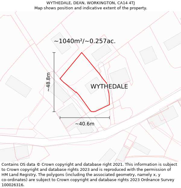 WYTHEDALE, DEAN, WORKINGTON, CA14 4TJ: Plot and title map