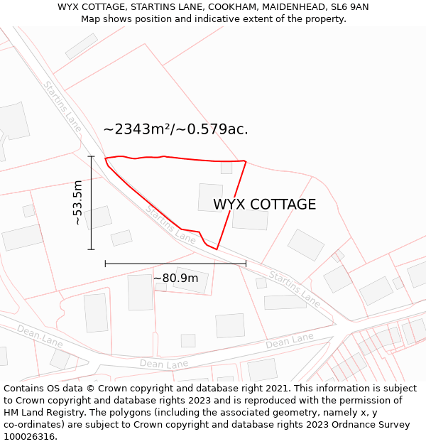 WYX COTTAGE, STARTINS LANE, COOKHAM, MAIDENHEAD, SL6 9AN: Plot and title map