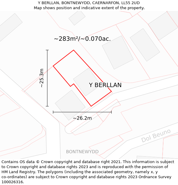 Y BERLLAN, BONTNEWYDD, CAERNARFON, LL55 2UD: Plot and title map