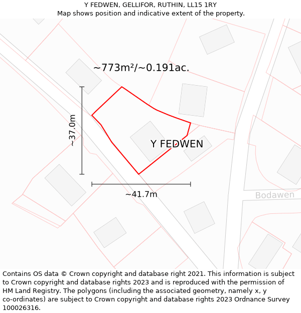 Y FEDWEN, GELLIFOR, RUTHIN, LL15 1RY: Plot and title map