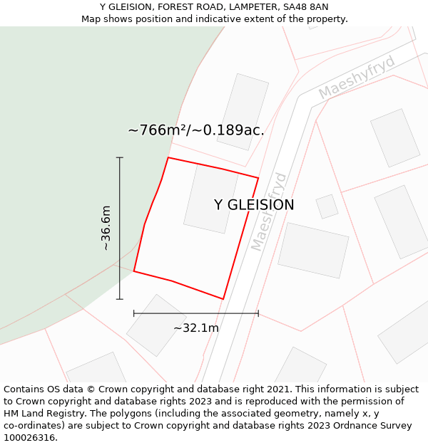 Y GLEISION, FOREST ROAD, LAMPETER, SA48 8AN: Plot and title map
