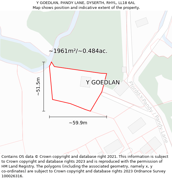 Y GOEDLAN, PANDY LANE, DYSERTH, RHYL, LL18 6AL: Plot and title map