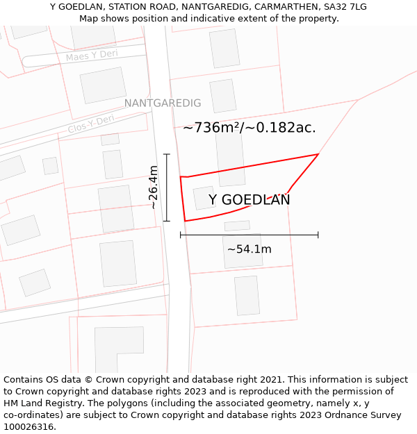 Y GOEDLAN, STATION ROAD, NANTGAREDIG, CARMARTHEN, SA32 7LG: Plot and title map