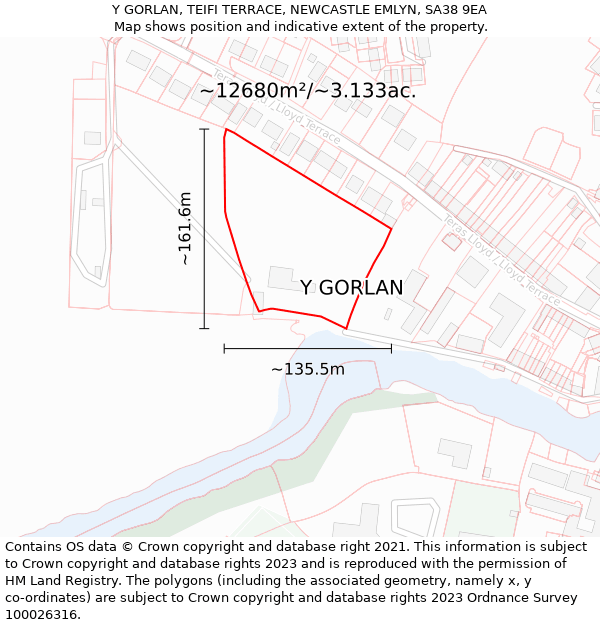 Y GORLAN, TEIFI TERRACE, NEWCASTLE EMLYN, SA38 9EA: Plot and title map