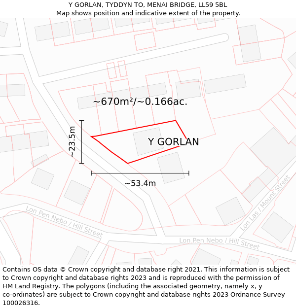 Y GORLAN, TYDDYN TO, MENAI BRIDGE, LL59 5BL: Plot and title map